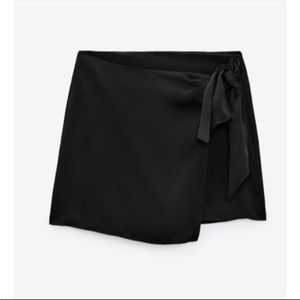 Zara Black Satin Wrap Skort